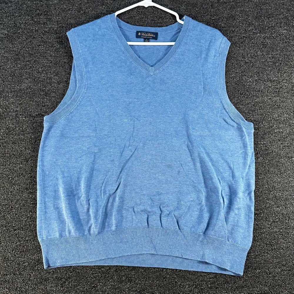 Brooks Brothers Sweater Vest Mens L Blue Supima Cotton Good V-Neck Sleeveless
